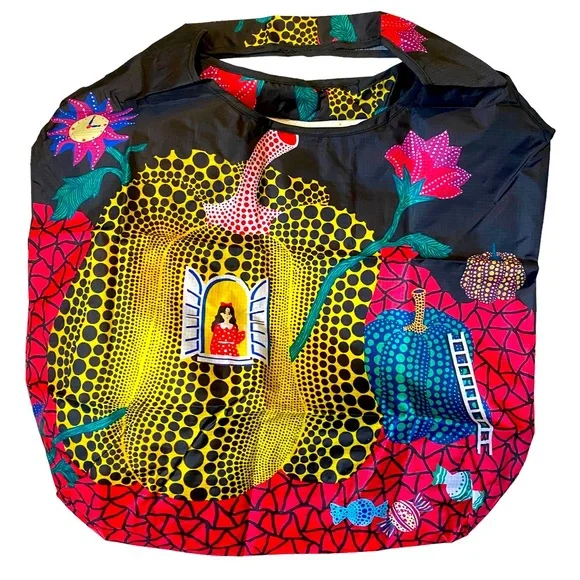 YAYOI KUSAMA LARGE COLORFUL SHOPPER BAG: GIRL LOOKING OUT OF PUMPKIN WINDOW - Picture 3 of 10